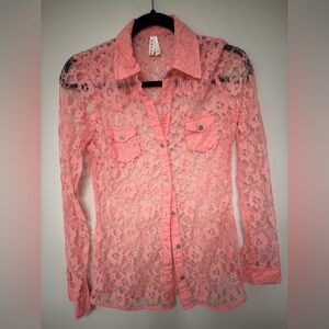 ROPER Pink Lace Button-Up Shirt